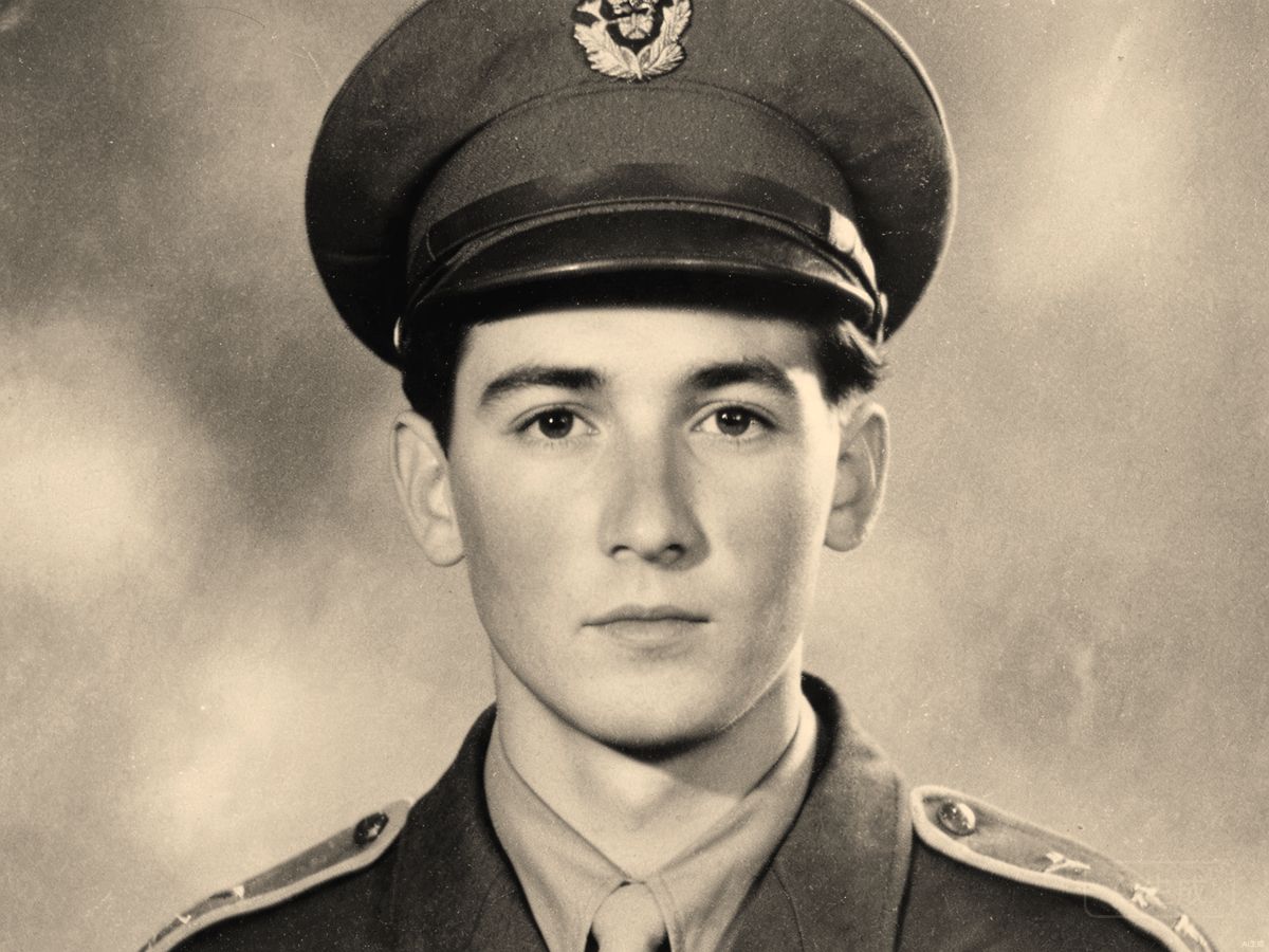 Young soldier in uniform, 1950s — original black and white